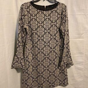 Tiana B size 8 long sleeve dress with bell sleeves.  Dark gray and cream